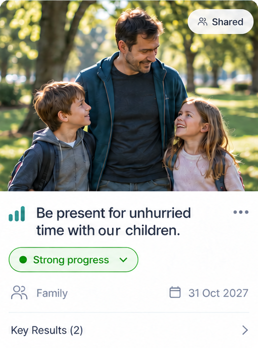 Shared Family Life Goal illustration with Adrian and his two children in a park.